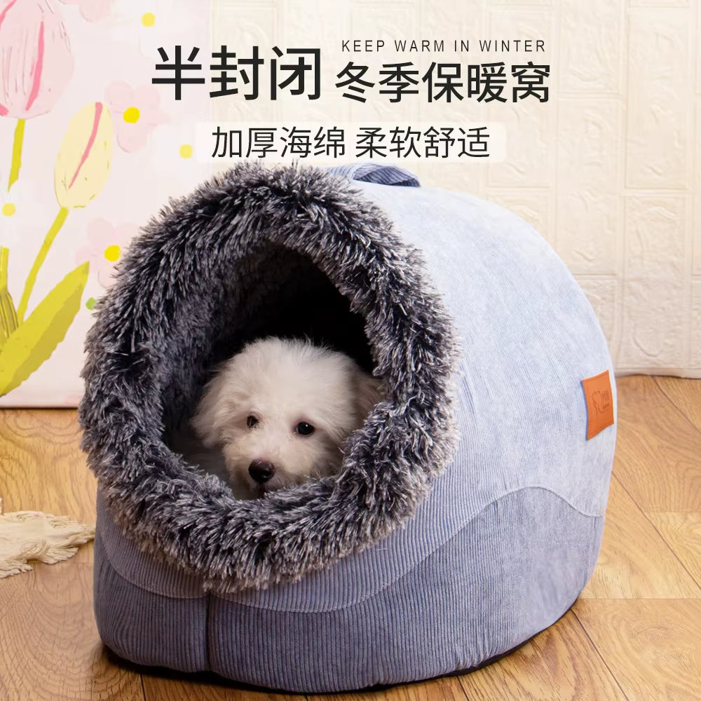 Self-Warming Winter Dog Bed and Cozy Cat Sleeping Tent - Indoor Kennel for Small to Medium Cats and Puppies
