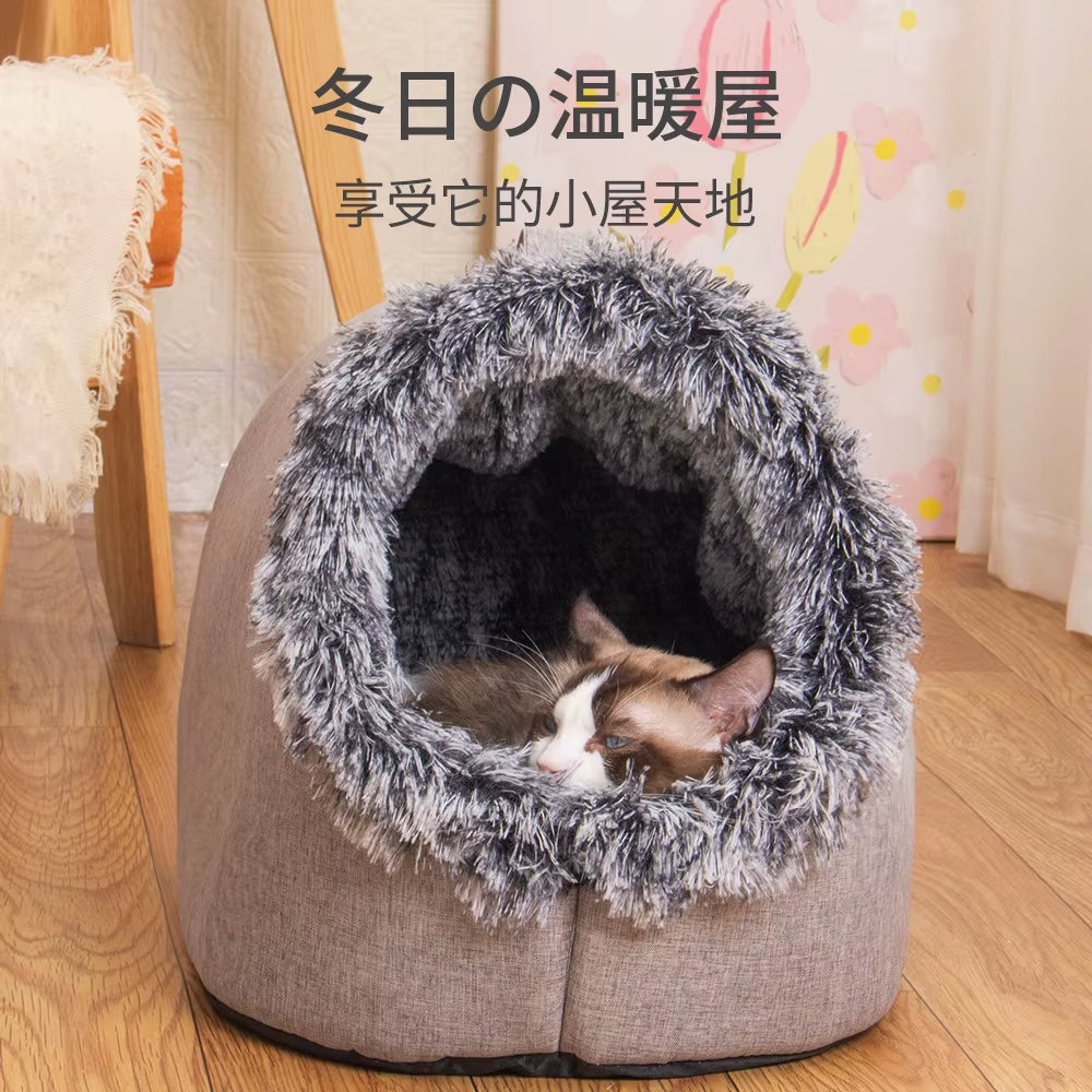 Self-Warming Winter Dog Bed and Cozy Cat Sleeping Tent - Indoor Kennel for Small to Medium Cats and Puppies