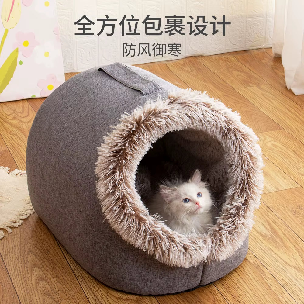 Self-Warming Winter Dog Bed and Cozy Cat Sleeping Tent - Indoor Kennel for Small to Medium Cats and Puppies