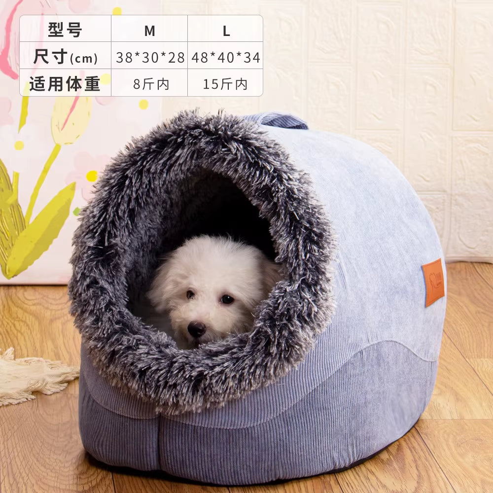 Self-Warming Winter Dog Bed and Cozy Cat Sleeping Tent - Indoor Kennel for Small to Medium Cats and Puppies