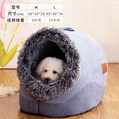 Self-Warming Winter Dog Bed and Cozy Cat Sleeping Tent - Indoor Kennel for Small to Medium Cats and Puppies