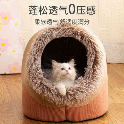 Self-Warming Winter Dog Bed and Cozy Cat Sleeping Tent - Indoor Kennel for Small to Medium Cats and Puppies