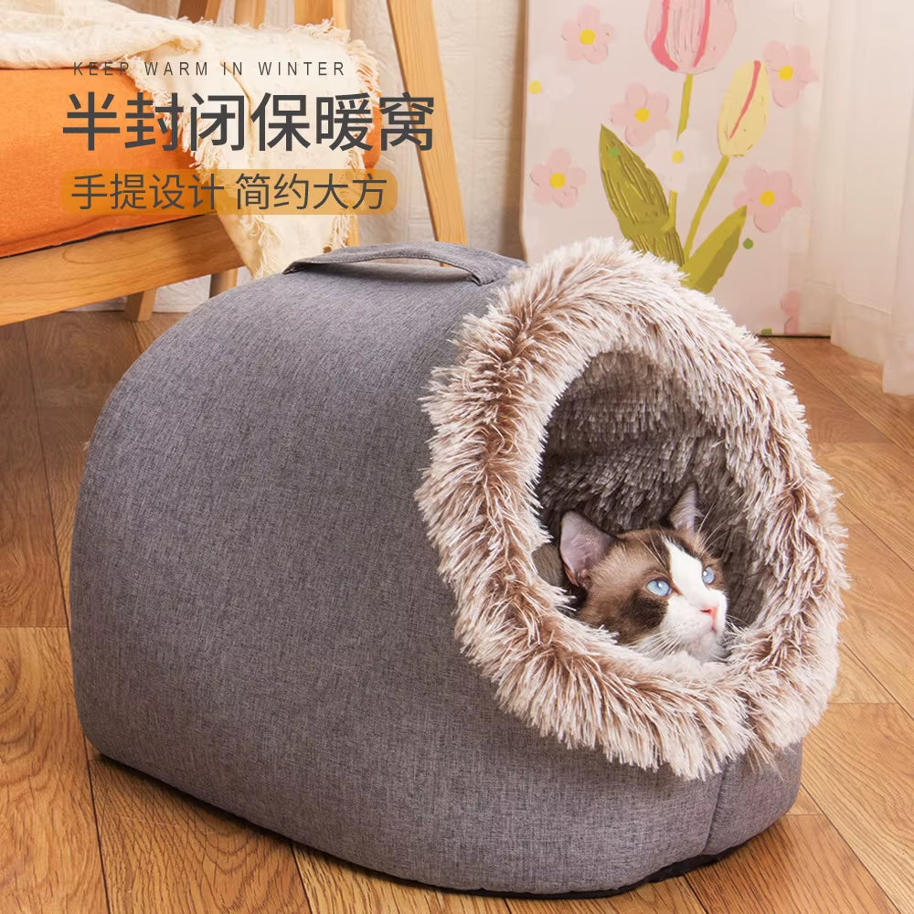 Self-Warming Winter Dog Bed and Cozy Cat Sleeping Tent - Indoor Kennel for Small to Medium Cats and Puppies